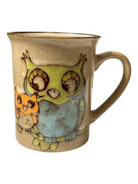 Vintage Pier 1 Whimsical Owl Buddy Stoneware Coffee Mug 16 oz
